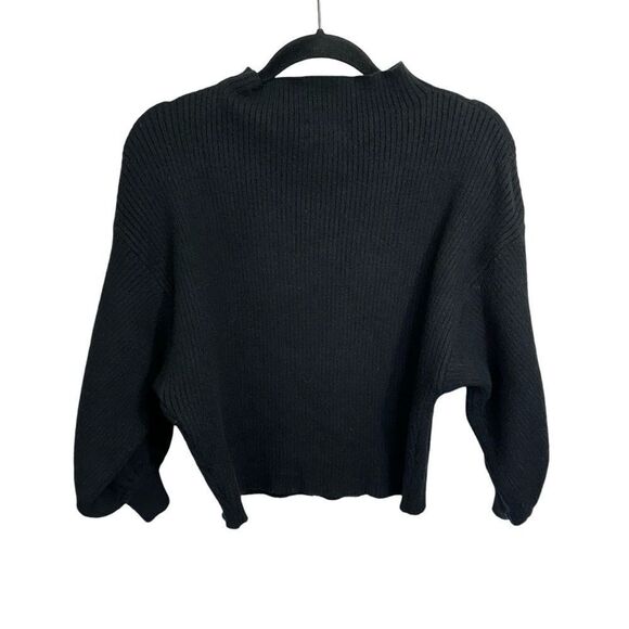 Line & Dot Black Ribbed Knit Balloon Sleeve Funnel Neck Sweater, Small - Picture 4 of 8
